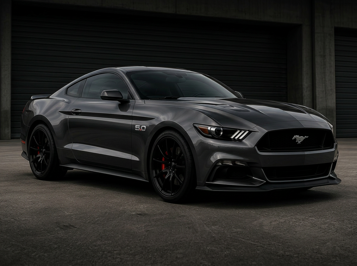 Mustang GT fender with factory 5.0 emblem before HP1000 badge installation